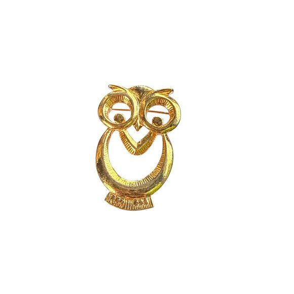 Vintage Gold Tone Owl Brooch Modernist Abstract Mid Century Pin Jewelry - Picture 1 of 9